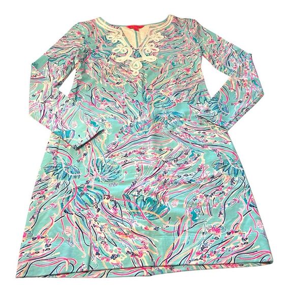 Lilly Pulitzer Size M Long Sleeve Harper Shift Dress Bayside Blue Under The Moon - Picture 8 of 9